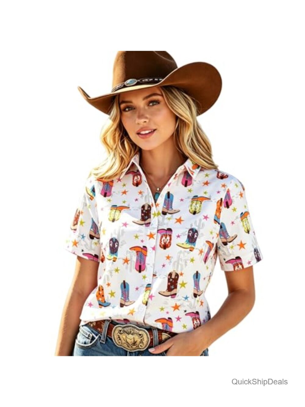 Women's Western Button Down Shirt Retro Cowgirl Rodeo Rodeo Top